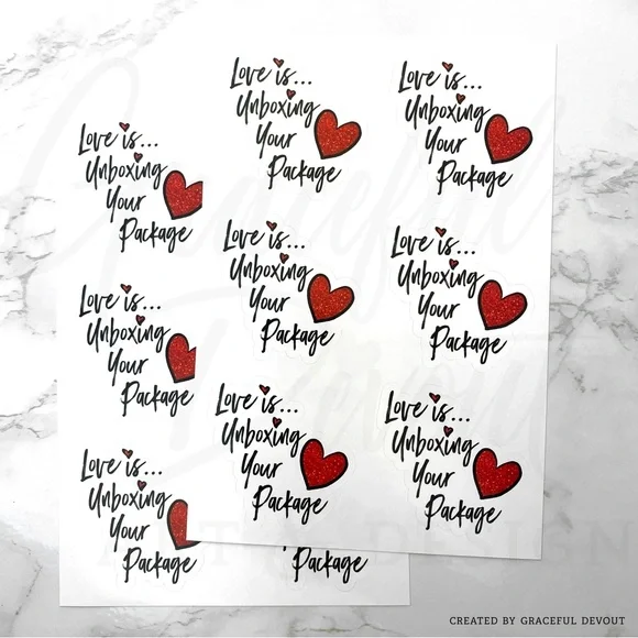 Love Is…Unboxing Your Package- Sticker 2" (inches) 48ct.)  [GD43-48] - Picture 5 of 5